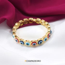 PULSERA CHAPA DORADA ELASTICA OJOS TURCOS COLORES