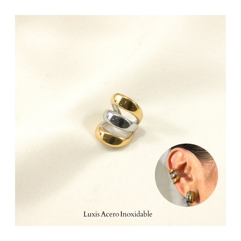 Earcuff combinado acero inoxidable triple 17mm