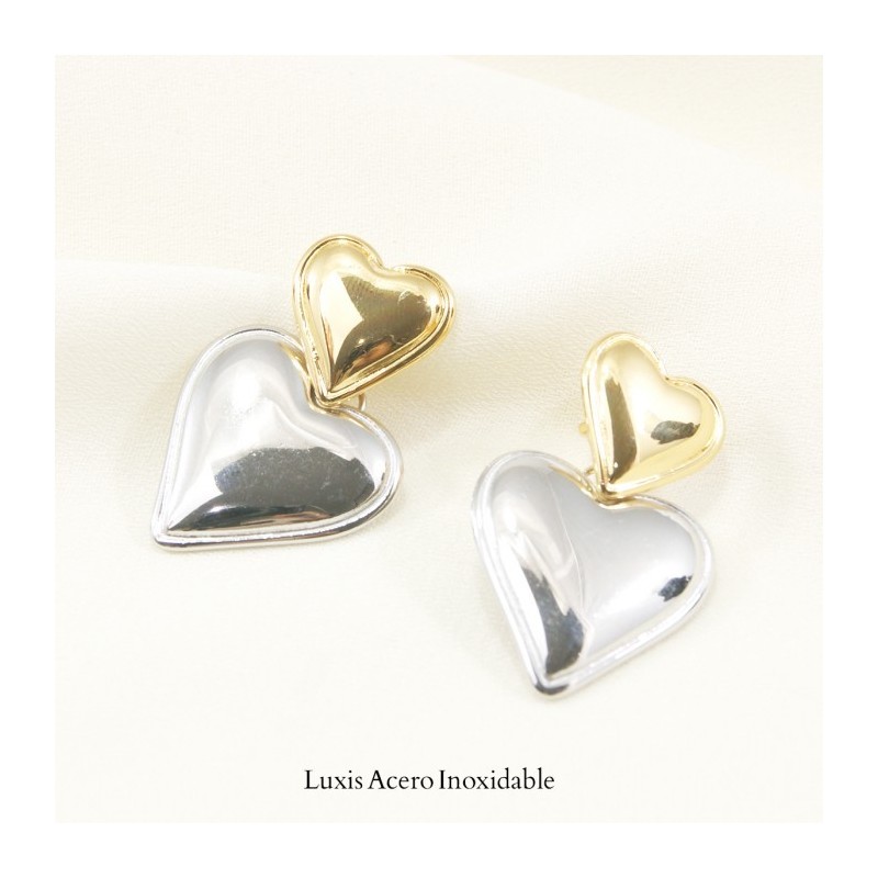 Arete combinado acero inoxidable corazones 31mm*20mm
