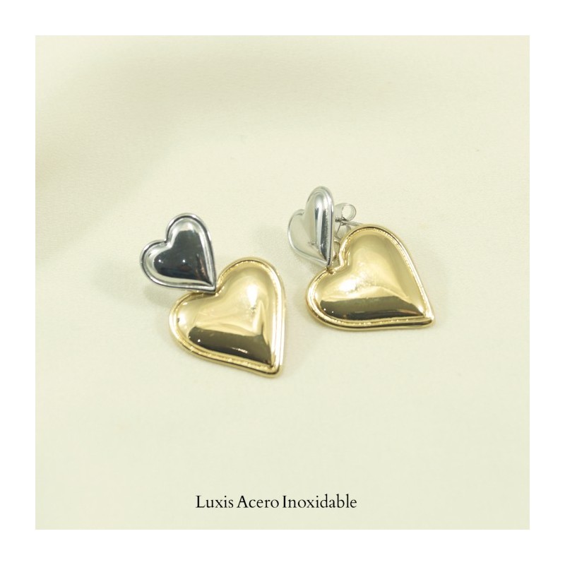 Arete combinado acero inoxidable corazones 30mm*20mm