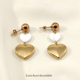 Arete combinado corazon concha nacar y corazon inflado 38mm*18mm