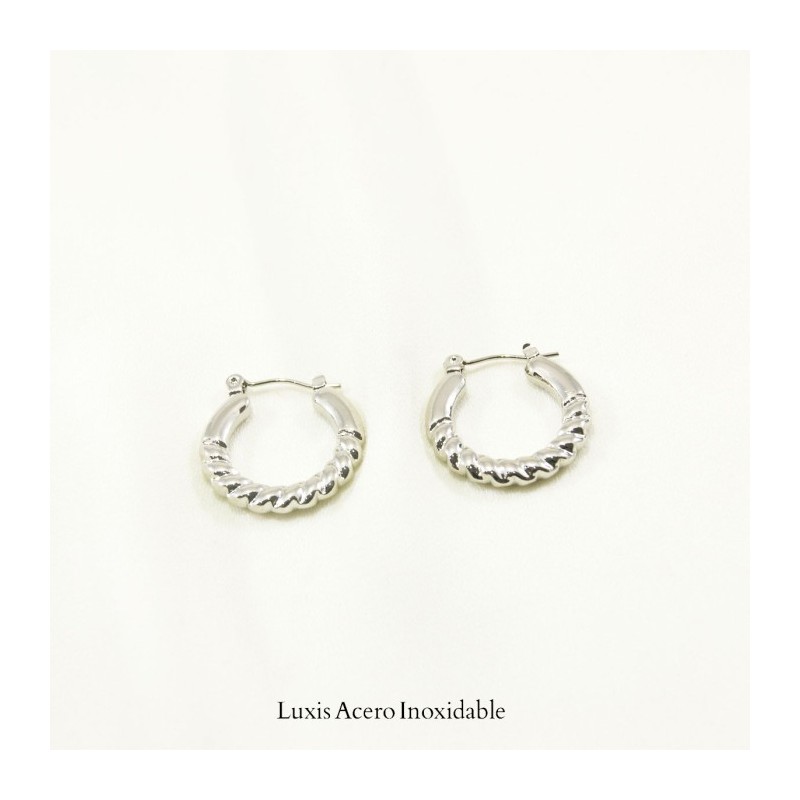 Arracada plateada acero inoxidable circular corchada 20mm*22mm