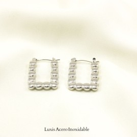 Arracada plateada acero inoxidable circulos rectangular 23mm*19mm