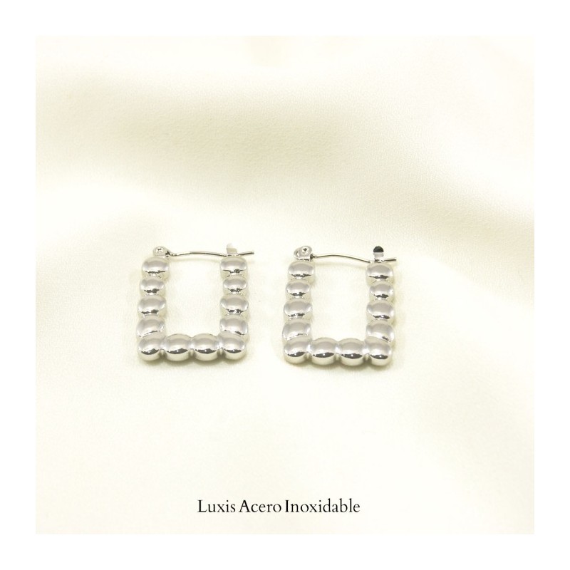 Arracada plateada acero inoxidable circulos rectangular 23mm*19mm