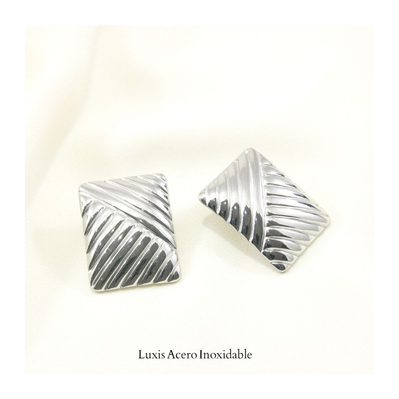Arete plateado acero inoxidable rectangulo lineas 32mm*24mm