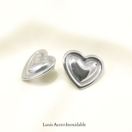 Arete plateado acero inoxidable corazon 30mm*26mm