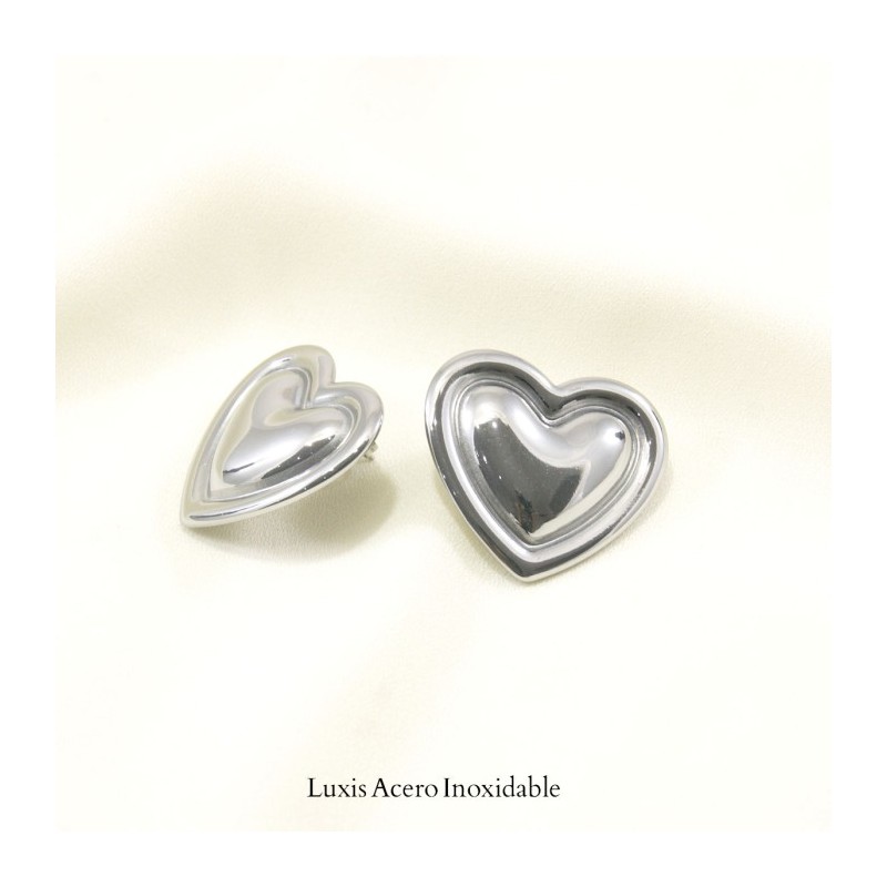 Arete plateado acero inoxidable corazon 30mm*26mm