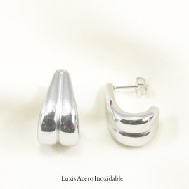 Arete plateada acero inoxidable gota plana doble 25mm*15mm