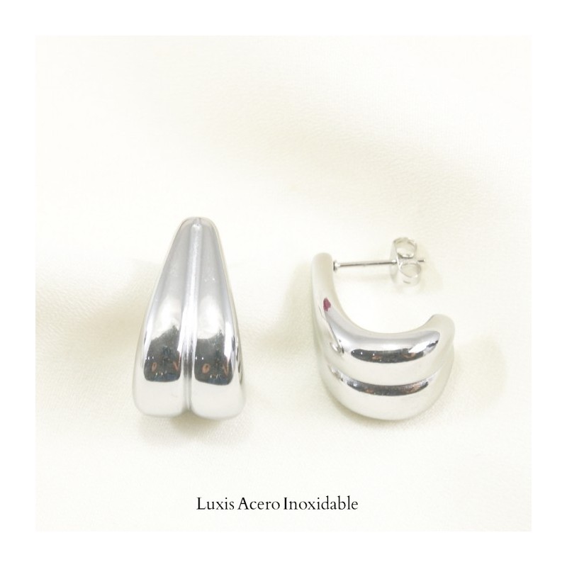 Arete plateada acero inoxidable gota plana doble 25mm*15mm