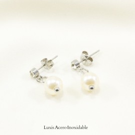 Arete plateado acero inoxidable zirconia perla colgante 7mm