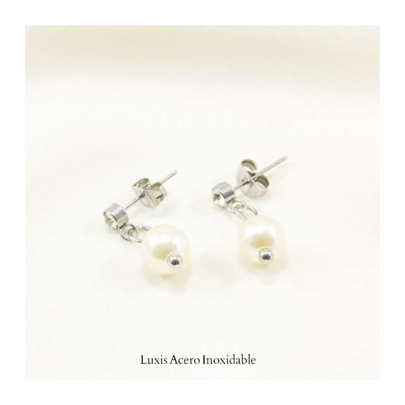 Arete plateado acero inoxidable zirconia perla colgante 7mm