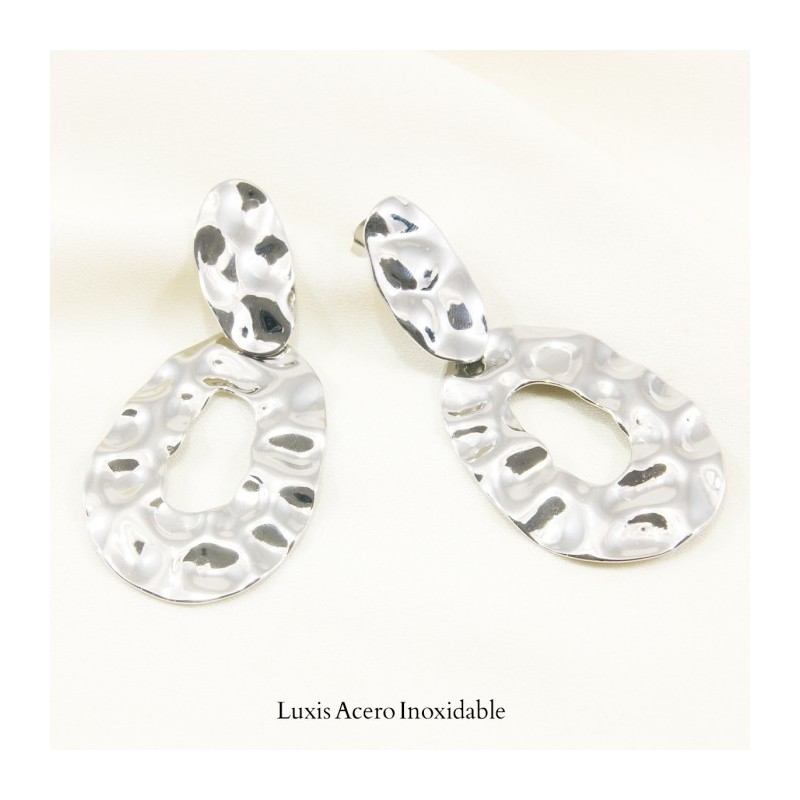 Arete plateado acero inoxidable ovalo tallado 60*29mm
